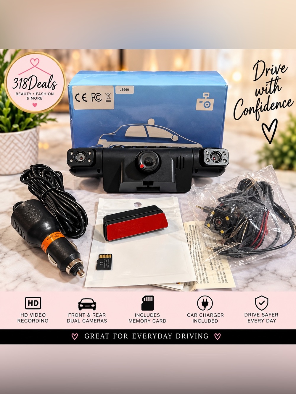 Dual Lens Vehicle Dash Camera with Front & Rear - Black (#22)